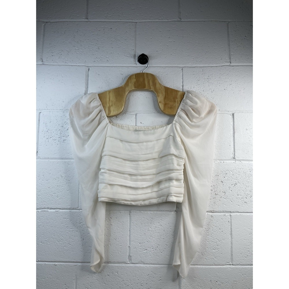 Abercrombie & Fitch Cream Ruched Crop Top Puff Sheer Sleeves Smocked Bacn L